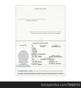 International Passport Vector. Opened Passport Page Blank Template. Identification Document. Business, Tourism Concept.. International Passport Vector. People Identification Document. Business, Travel Concept