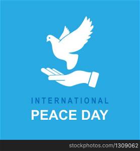 International Peace Day banner. Dove in hands with the text International Peace Day. Vector illustration. EPS 10