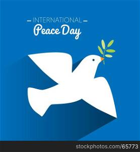 International peace day dove flying and olive branch