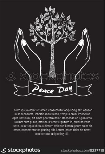 International Peace Day Poster 21 September 2017. International peace day poster on 21 September 2017 vector. Hand nonverbal sign with two fingers meaning freedom poster with text on black