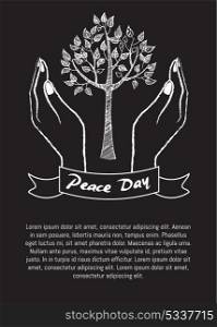 International Peace Day Poster 21 September 2017. International peace day poster on 21 September 2017 vector. Hand nonverbal sign with two fingers meaning freedom poster with text on black