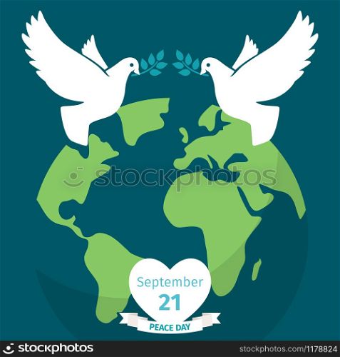 International Peace Day vector poster background with pigeons and planet. International Peace Day poster