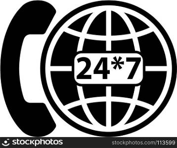 International Phone Support Icon, Responsive 24/7, Twenty Four Hours A Day Throughout The Year Vector Art Illustration