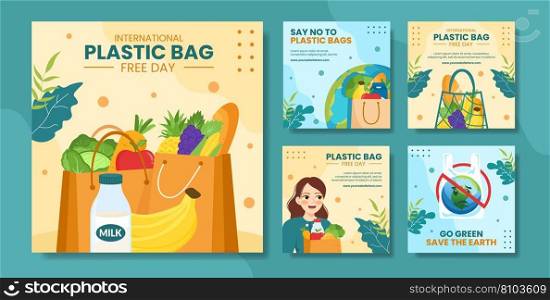 International Plastic Bag Free Day Social Media Post Flat Cartoon Hand Drawn Templates Background Illustration