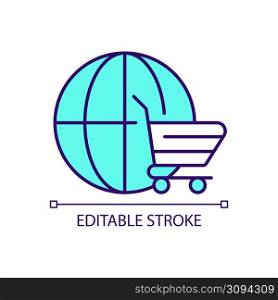 International retail service RGB color icon. Global trade online. Technology for business providing. Isolated vector illustration. Simple filled line drawing. Editable stroke. Arial font used. International retail service RGB color icon