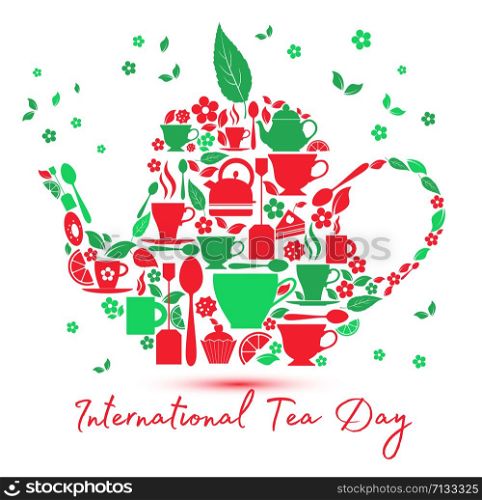 International tea day icon - teapot with the icons.. International tea day icon - teapot with the icons of tea.