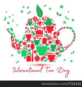 International tea day icon - teapot with the icons.. International tea day icon - teapot with the icons of tea.