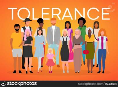 International tolerance poster vector template. Unity in diversity. Brochure, cover, booklet page concept design with flat illustrations. Global cooperation. Advertising flyer, leaflet, banner layout