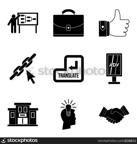 International trade icons set. Simple set of 9 international trade vector icons for web isolated on white background. International trade icons set, simple style