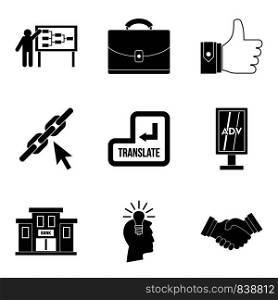 International trade icons set. Simple set of 9 international trade vector icons for web isolated on white background. International trade icons set, simple style