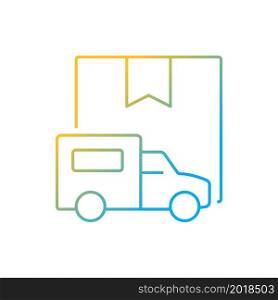 International truckload shipping client service gradient linear vector icon. Delivering cargoes and parcels by trucks. Thin line color symbol. Modern style pictogram. Vector isolated outline drawing. International truckload shipping client service gradient linear vector icon