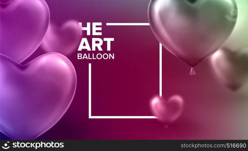 International Woman Day Fashionable Banner Vector. Realistic Sparkling Red Flying Balloons In Form Of Heart And Square Frame On Fashionable Poster For Spring Celebration. 3d Illustration. International Woman Day Fashionable Banner Vector