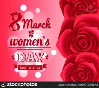 International womans day holiday celebrated on eight of March, flowers in shape of 8 vector illustration greeting card design isolated blurred pink. International Womans Day Holiday on Eight of March