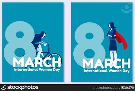 International women day. Concept 8 March vector illustration, Tex with office girls in flat style design, Template & banner, Card & poster.