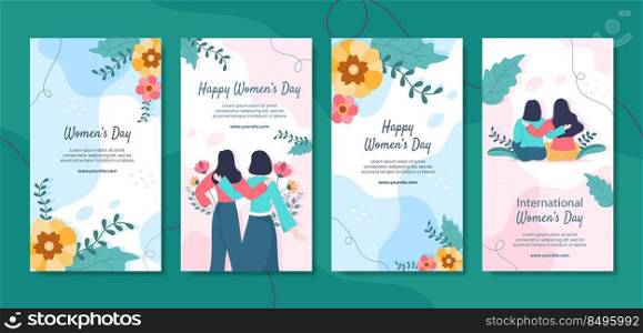 International Women Day Social Media Stories Template Flat Cartoon Background Vector Illustration