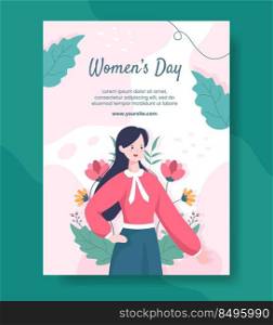 International Women Day Vertical Poster Template Flat Cartoon Background Vector Illustration