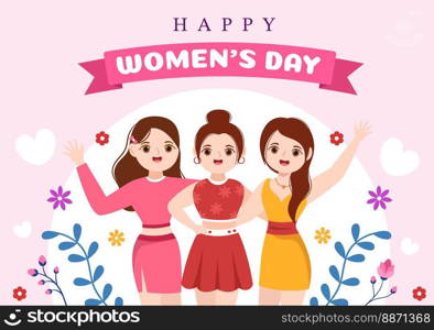 International Women&rsquo;s Day on March 8 Illustration to Celebrate the Achievements of Women in Flat Cartoon Hand Drawn Landing Page Templates