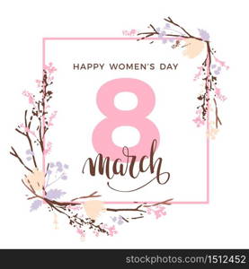 International Women&rsquo;s Day. Vector template with lettering design and hand draw texture. Design for card, poster, flyer and other users. International Women&rsquo;s Day. Vector template