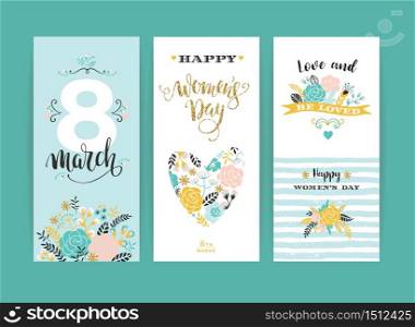 International Women&rsquo;s Day. Vector templates with flowers and lettering. Design for card, poster, flyer and other users. International Women&rsquo;s Day. Vector templates with flowers and lettering.