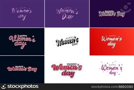 International Women’s Day lettering with a Happy Women’s Day greeting and love shape suitable for use in cards. invitations. banners. posters. postcards. stickers. and social media posts