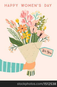 International Women s Day. Vector template with bouquet of flowers for card, poster, flyer and other users. International Women s Day. Vector template with bouquet of flowers