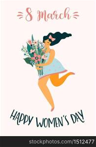 International Women s Day. Vector template with cute woman for card, poster, flyer and other users. International Women s Day. Vector template with cute woman.