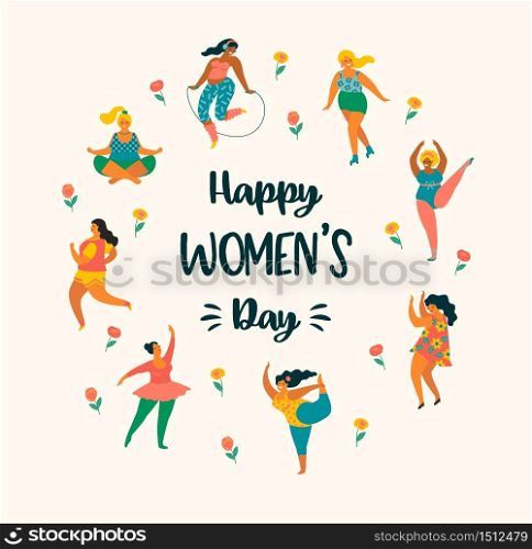 International Women s Day. Vector template with cute women for card, poster, flyer and other users. International Women s Day. Vector template with cute women.
