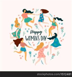 International Women s Day. Vector template with cute women for card, poster, flyer and other users. International Women s Day. Vector template with cute women.