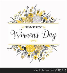 International Women s Day. Vector template with flowers and lettering. Design for card, poster, flyer and other users. International Women s Day. Vector template with flowers and lettering.