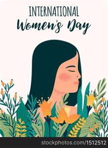 International Women s Day. Vector template with metis woman and flowers for card, poster, flyer and other users. International Women s Day. Vector template with metis woman and flowers