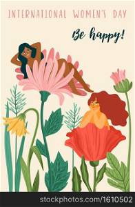 International Women s Day. Vector template with women and flowers for card, poster, flyer and other users. International Women s Day. Vector template with women and flowers for card, poster, flyer and other