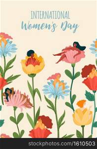 International Women s Day. Vector template with women and flowers for card, poster, flyer and other users. International Women s Day. Vector template with women and flowers for card, poster, flyer and other