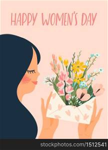 International Women s Day. Vector templates with cute woman for card, poster, flyer and other users. International Women s Day. Vector templates with cute woman