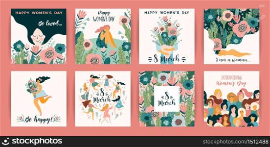 International Women s Day. Vector templates with cute women for card, poster, flyer and other users. International Women s Day. Vector templates with cute women.