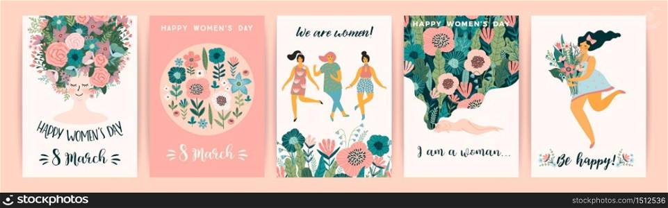 International Women s Day. Vector templates with cute women for card, poster, flyer and other users. International Women s Day. Vector templates with cute women.