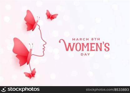 international womens day design with face and butterflies