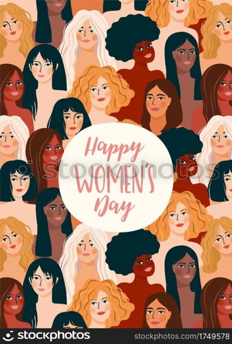 International Womens Day. Vector illustration with women different nationalities and cultures. Struggle for freedom, independence, equality.. International Womens Day. Vector illustration with women different nationalities and cultures.