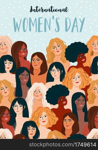 International Womens Day. Vector illustration with women different nationalities and cultures. Struggle for freedom, independence, equality.. International Womens Day. Vector illustration with women different nationalities and cultures.