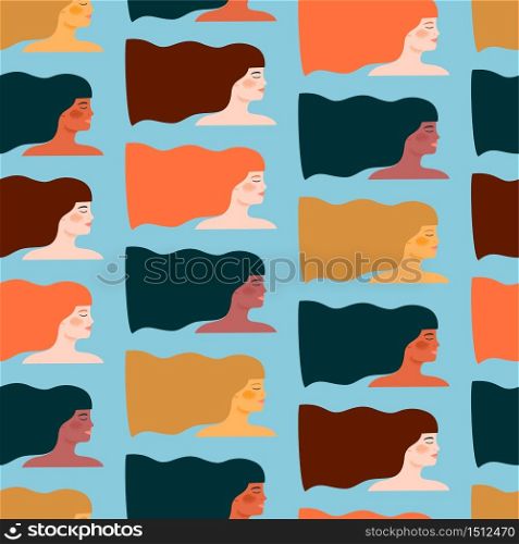 International Womens Day. Vector seamless pattern with different women. Struggle for freedom, independence, equality.. International Womens Day. Vector seamless pattern with different women.
