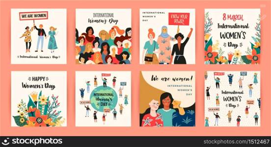International Womens Day. Vector templates with women different nationalities and cultures. Struggle for freedom, independence, equality.. International Womens Day. Vector templates with women different nationalities and cultures.