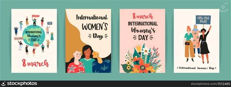 International Womens Day. Vector templates with women different nationalities and cultures. Struggle for freedom, independence, equality.. International Womens Day. Vector templates with women different nationalities and cultures