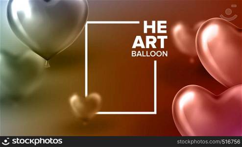 International World Heart Day Fun Poster Vector. Closeup Realistic Glossy Red Helium Flying Glob In Form Of Heart And Square Frame With Text Greeting On Stylish Banner. 3d Illustration. International World Heart Day Fun Poster Vector