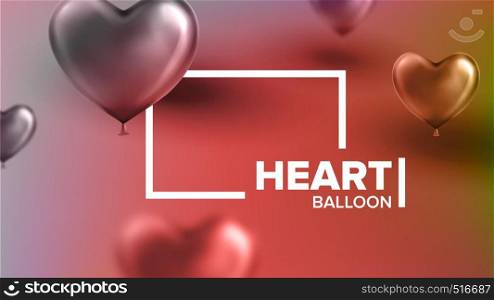 International World Heart Day Modern Banner Vector. Realistic Sparkling Red Helium Flying Balloons In Shape Of Heart And Horizontal Frame With Text On Fashionable Postcard. 3d Illustration. International World Heart Day Modern Banner Vector