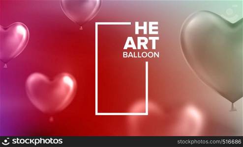 International World Heart Day Nifty Banner Vector. Realistic Shiny Red Helium Flying Bubbles In Form Of Heart And Vertical Frame With Text Greeting On Fashionable Postcard. 3d Illustration. International World Heart Day Nifty Banner Vector