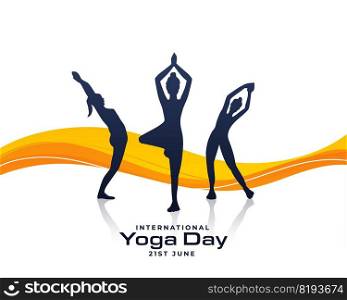 international yoga day concept with sihouettes of females and orange wave