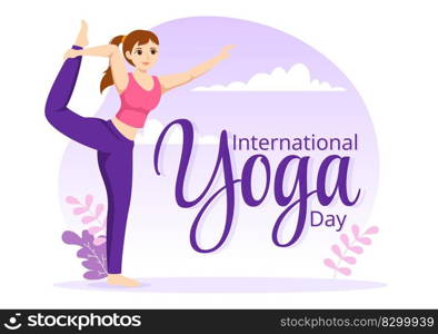 International Yoga Day Illustration on June 21 with Woman Doing Body Posture Practice or Meditation in Healthcare Flat Cartoon Hand Drawn Templates