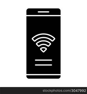 Internet access glyph icon. Wifi zone. Web connection. Smartphone router application. Get online. Free wifi. Silhouette symbol. Negative space. Vector isolated illustration