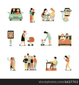 Internet Addiction Decorative Icons Set. Internet addiction decorative icons set of people with smartphones during meeting driving walking working isolated vector illustration