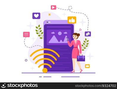 Internet Addiction Vector Illustration with Young People Addicted to Using Devices Such as Laptop or Smartphone in Flat Cartoon Hand Drawn Templates