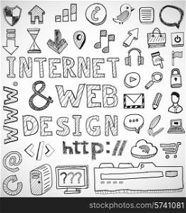 Internet and web design hand drawn vector doodles